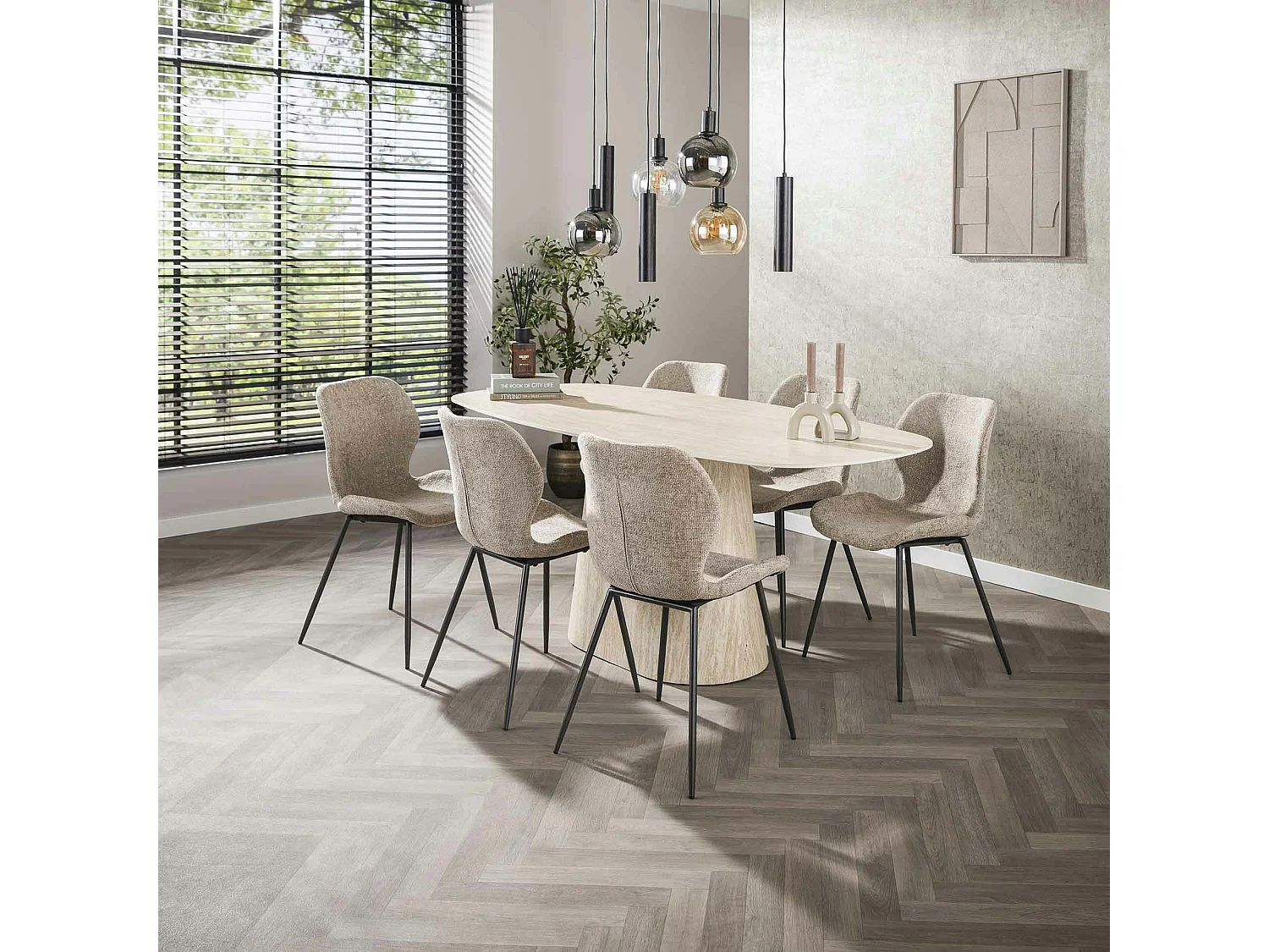 Table céramique effet travertin, bords ronds 180 cm ASCOLI