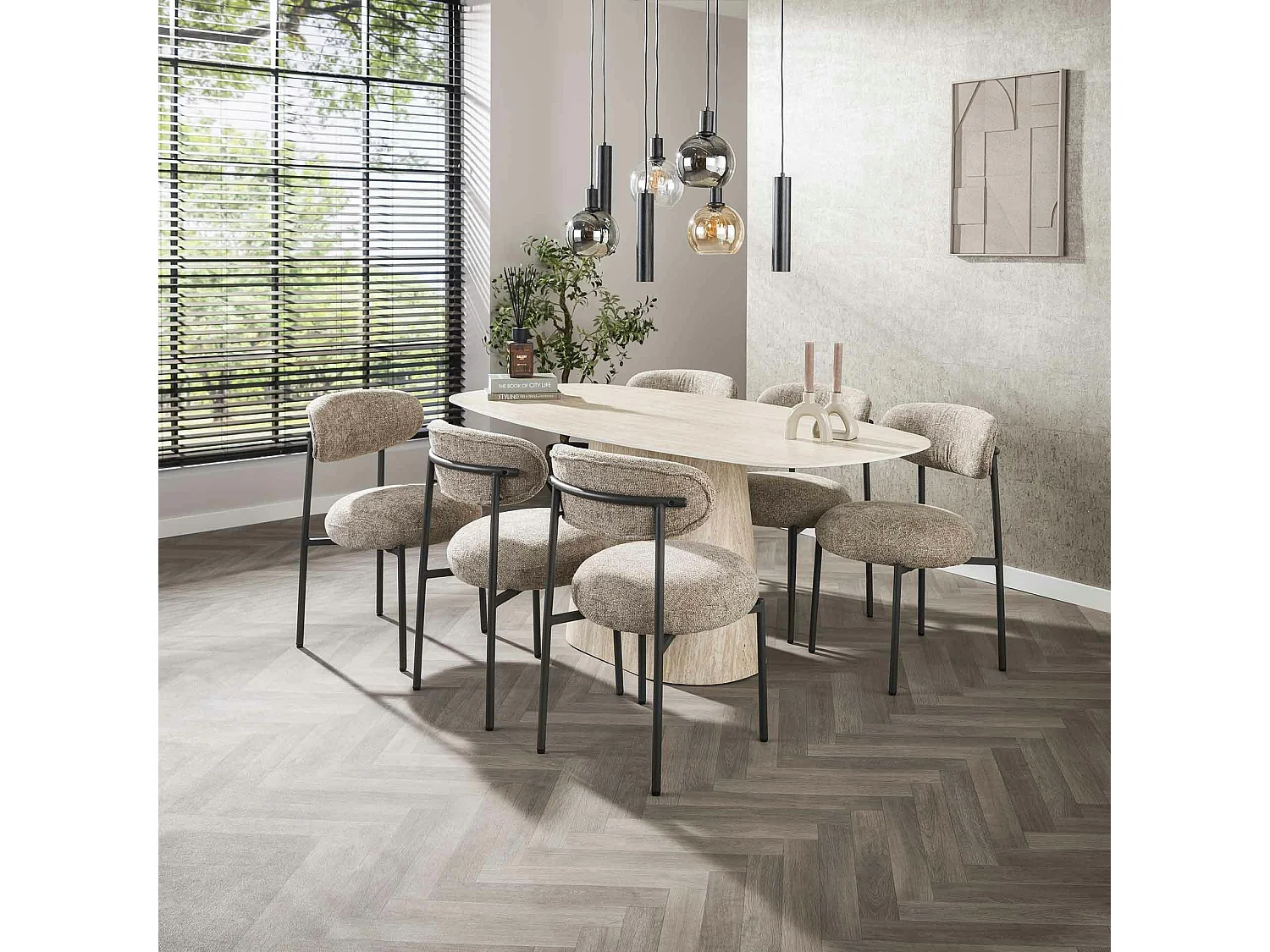 Table céramique effet travertin, bords ronds 180 cm ASCOLI