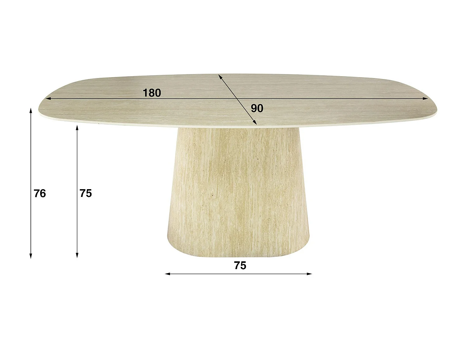 Table céramique effet travertin, bords ronds 180 cm ASCOLI