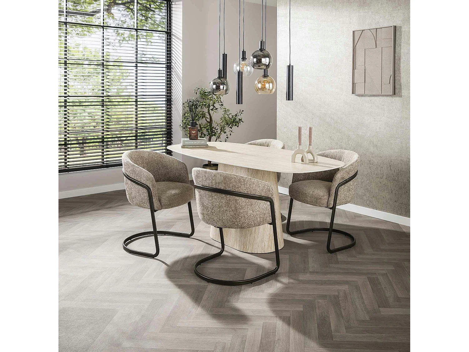 Table céramique effet travertin, bords ronds 180 cm ASCOLI