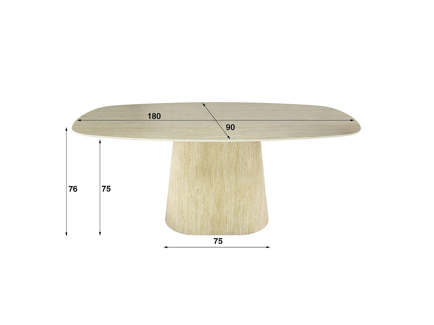 Table céramique effet travertin, bords ronds 180 cm ASCOLI