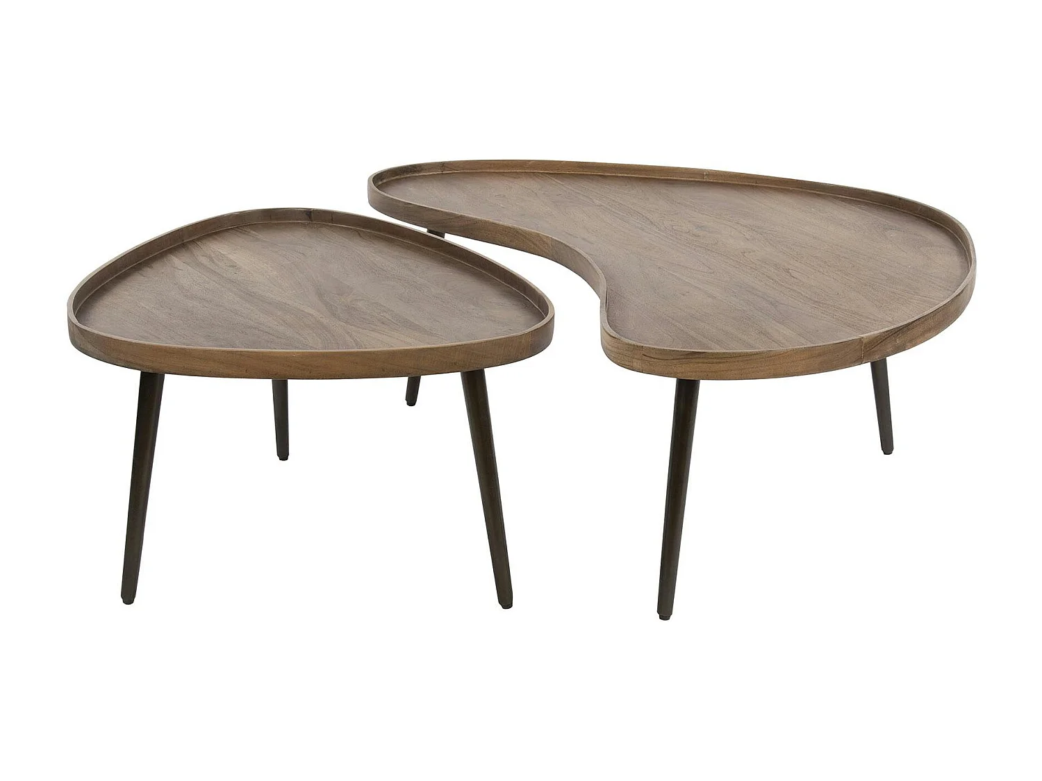 Table basse bois brun forme organique à rebords (x2) NAKO