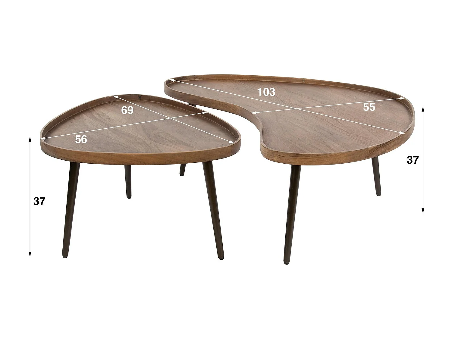 Table basse bois brun forme organique à rebords (x2) NAKO