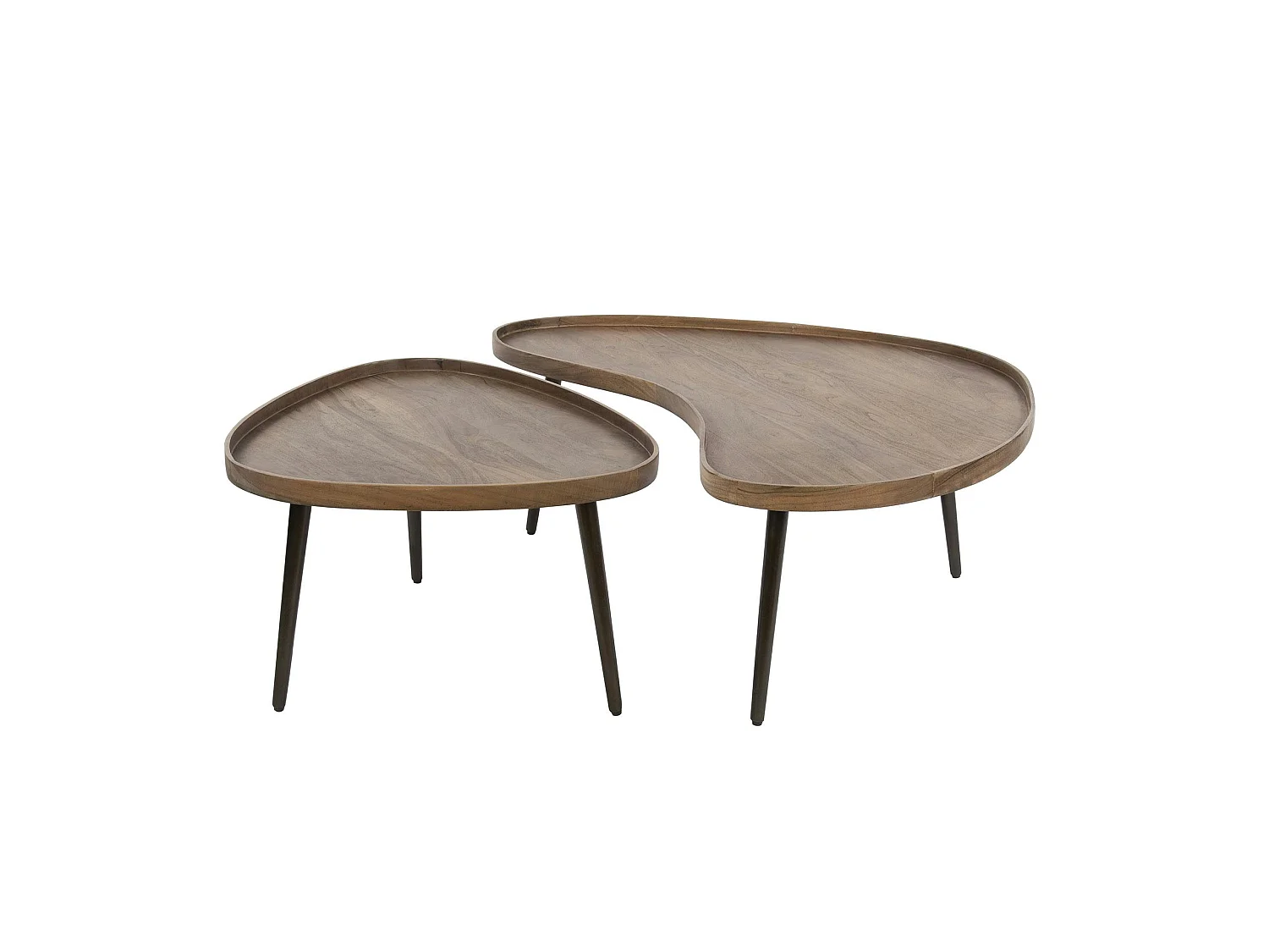 Table basse bois brun forme organique à rebords (x2) NAKO