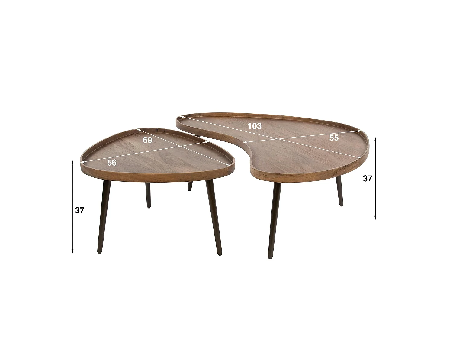 Table basse bois brun forme organique à rebords (x2) NAKO