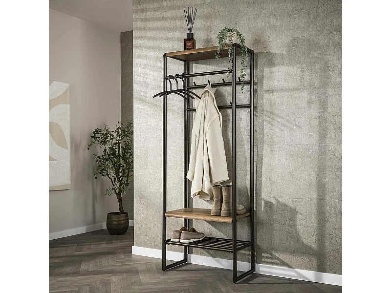 Vestiaire d’entrée effet bois & métal cuivré L70 cm HELSINKI