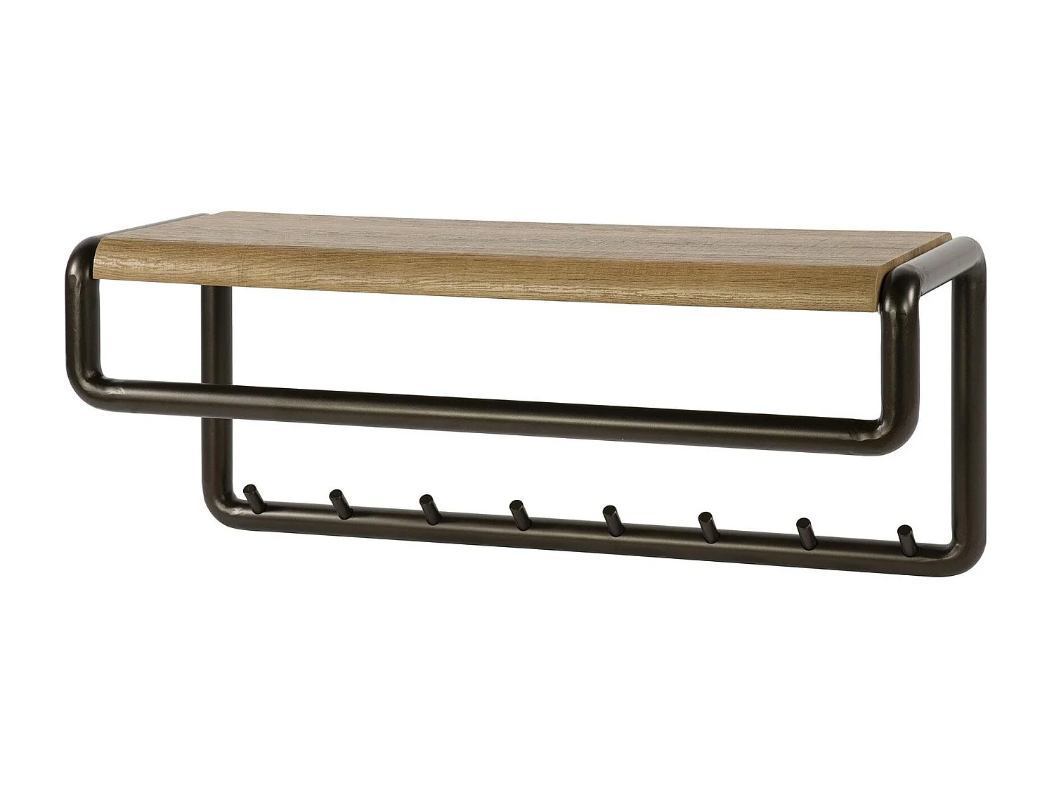 Portemanteau mural étagère effet bois & 8 crochets HELSINKI