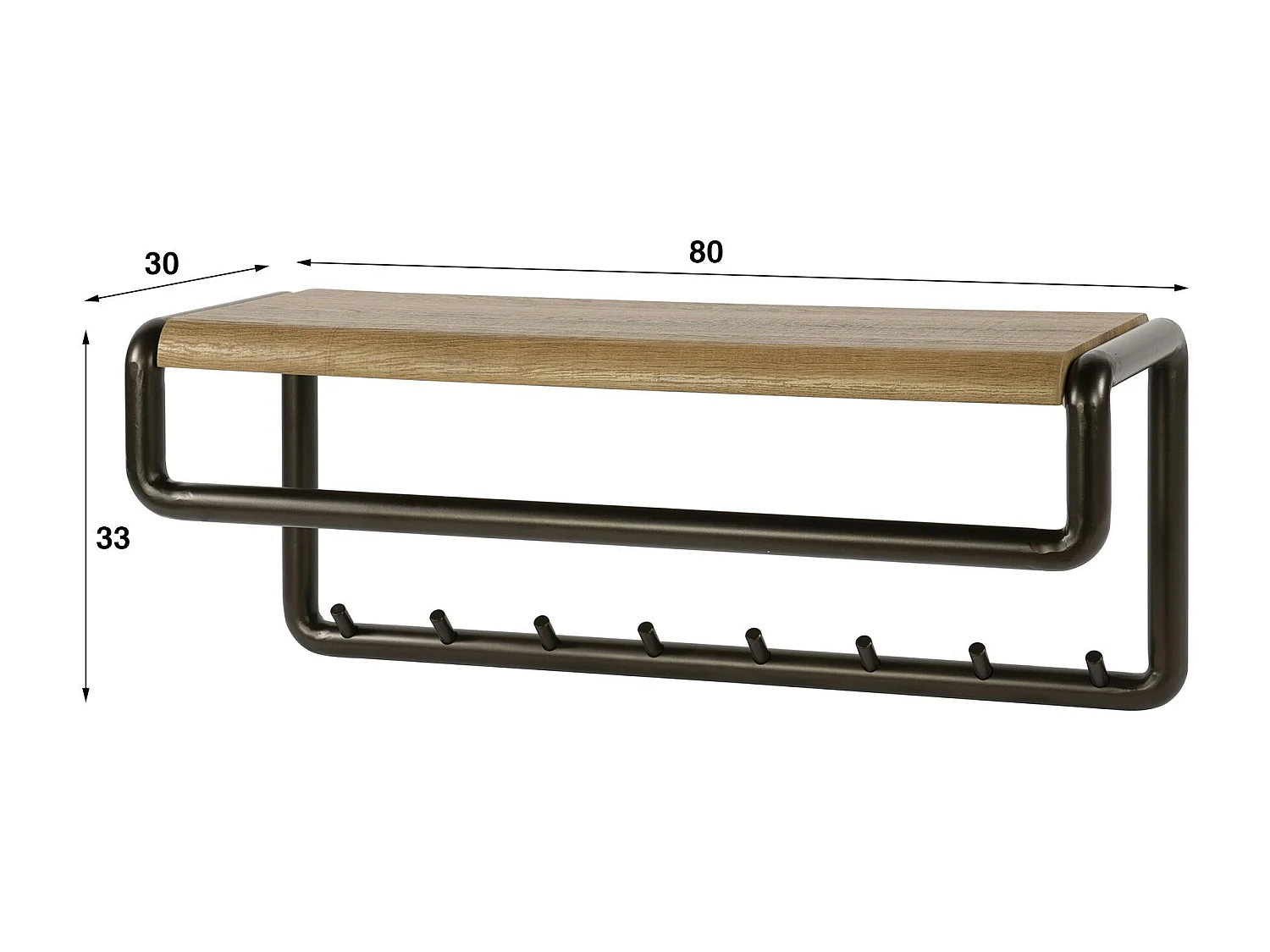 Portemanteau mural étagère effet bois & 8 crochets HELSINKI