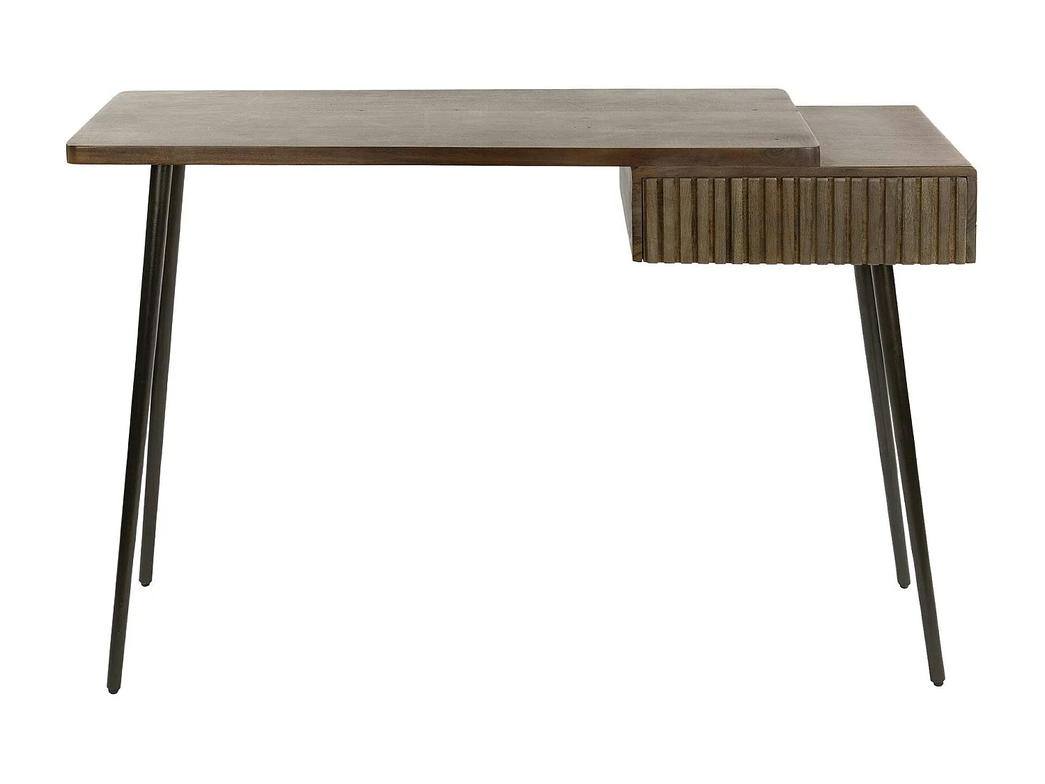 Console bureau en bois d’acacia brun, tiroir rainuré NAKO
