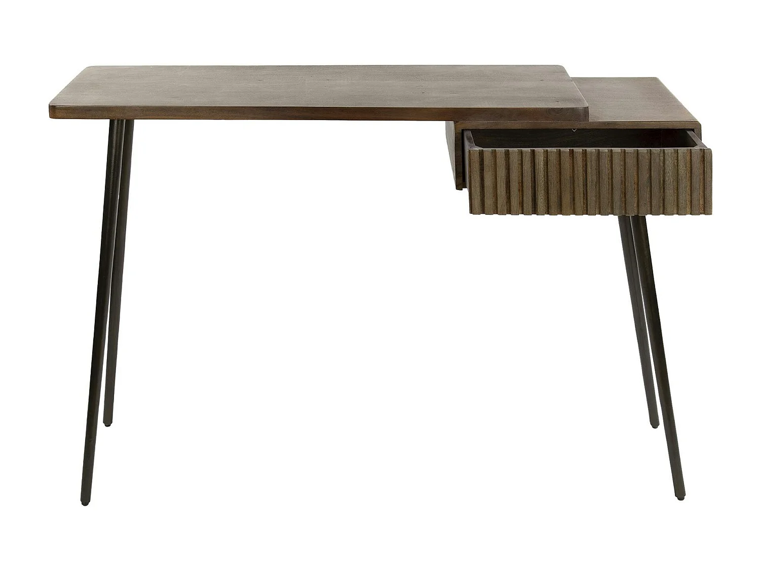 Console bureau en bois d’acacia brun, tiroir rainuré NAKO