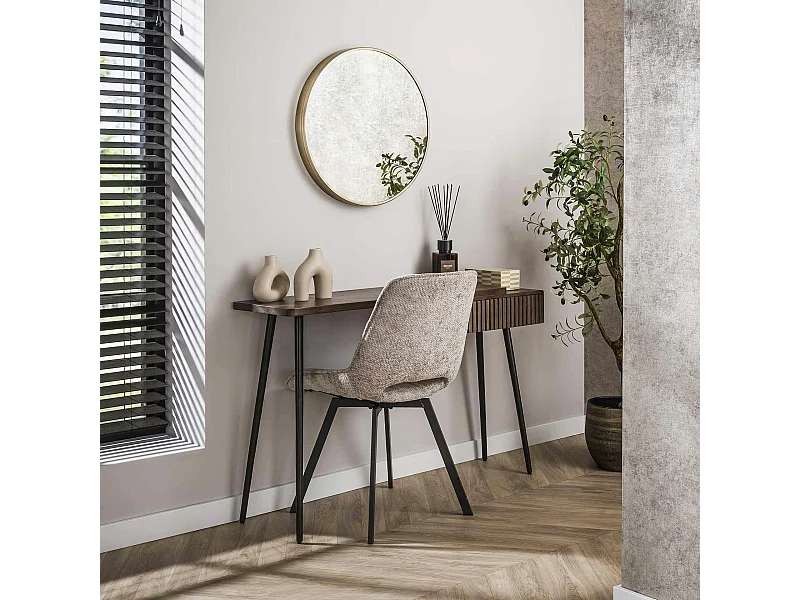 Console bureau en bois d’acacia brun, tiroir rainuré NAKO