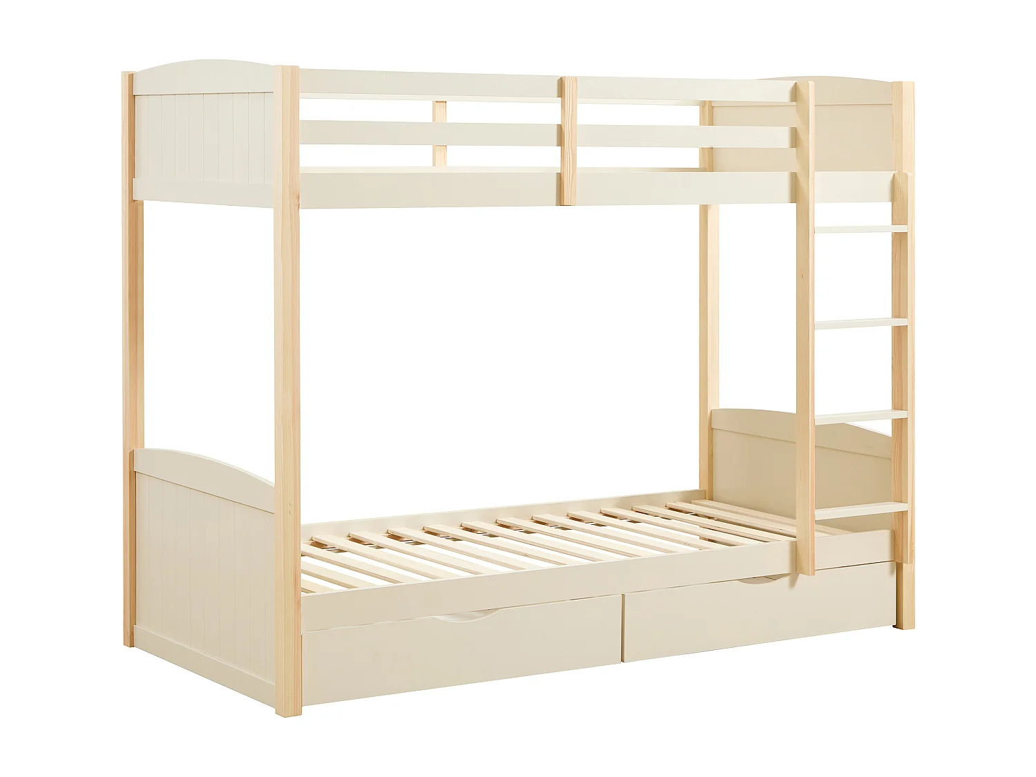 Lits superposés 2 x 90 x 200 cm - 2 tiroirs - Pin et MDF – Beige et naturel - LIMODARA