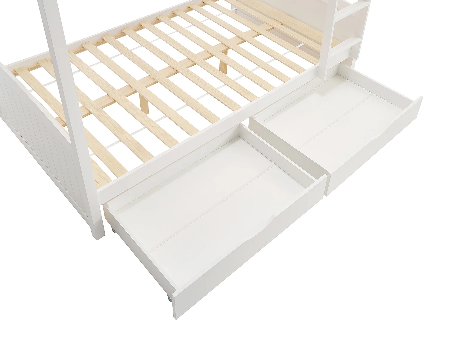 Lits superposés 2 x 120 x 200 cm - 2 tiroirs - Pin et MDF - Blanc - LIMODARA