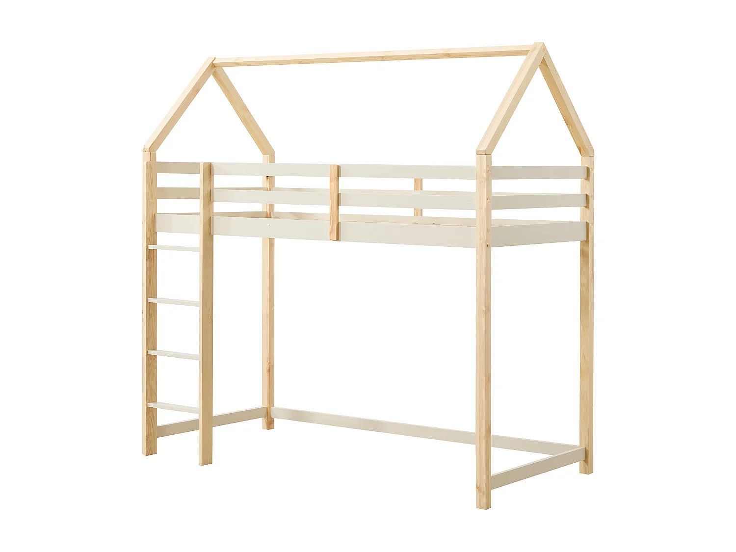 Lit mezzanine cabane 90 x 190 cm - Pin massif – Beige et naturel - TARZIA