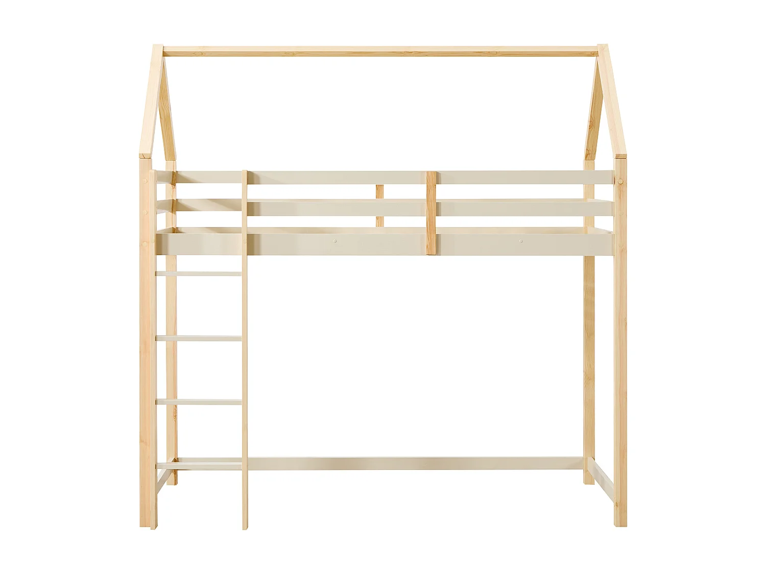 Lit mezzanine cabane 90 x 190 cm - Pin massif – Beige et naturel - TARZIA