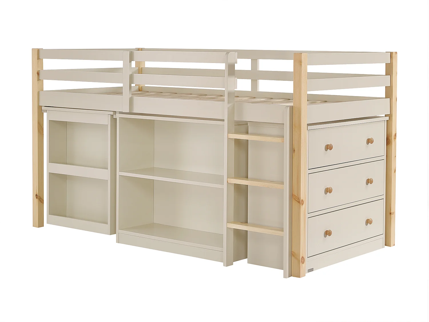 Lit combiné 90 x 190 cm avec rangements et bureau extensible - Pin et MDF – Beige et naturel - ABRENO