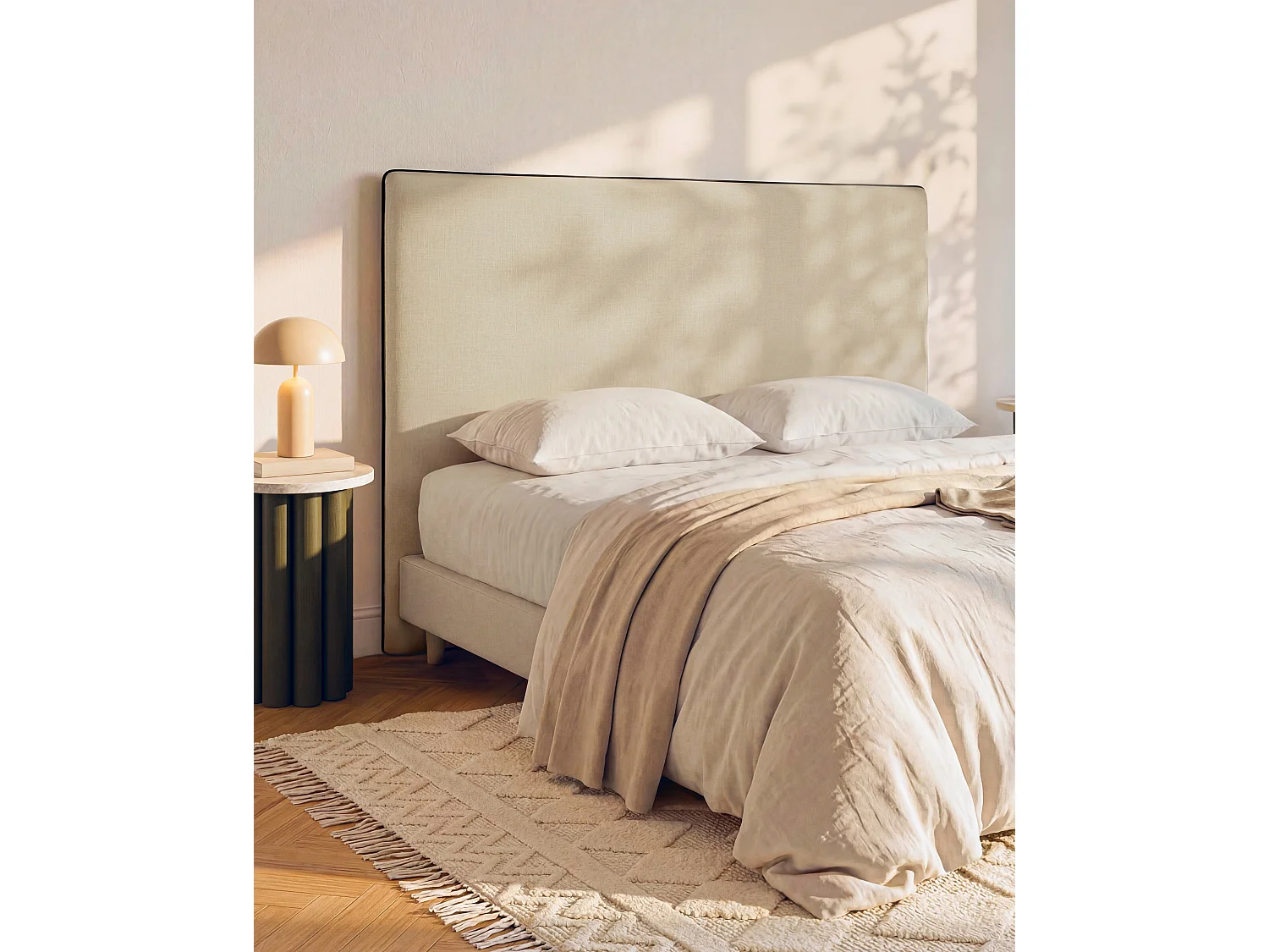 Tête de lit déhoussable 180 cm - Coton et lin - Beige et noir - CHESMA