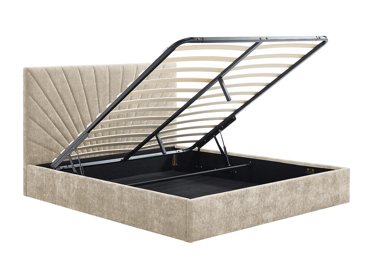 Lit coffre 140 x 190 cm - Tissu texturé - Beige - RIBIOLA