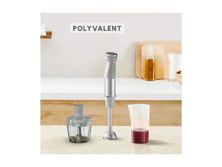 Mixeur Plongeant Moulinex QuickChef+ 1000W, 20 Vitesses, Hachoir 500ml et Verre Doseur 800ml, Pied Inox Anti-éclaboussures