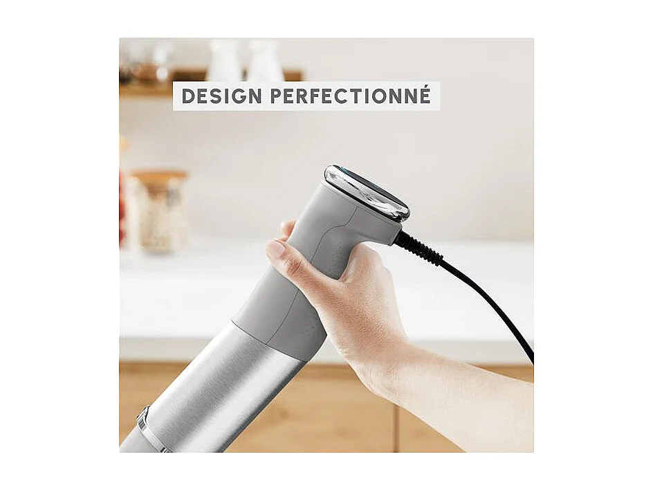 Mixeur Plongeant Moulinex QuickChef+ 1000W, 20 Vitesses, Hachoir 500ml et Verre Doseur 800ml, Pied Inox Anti-éclaboussures