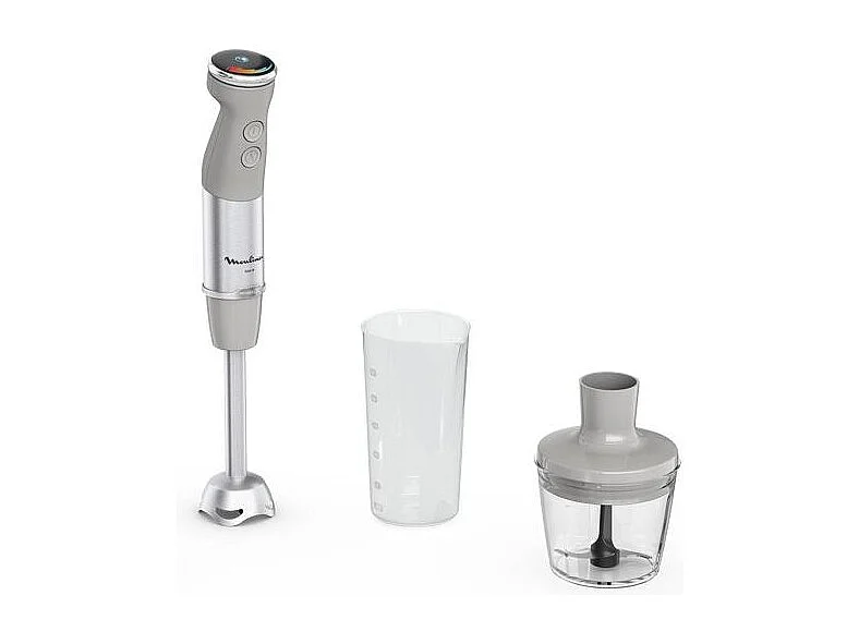 Moulinex QuickChef+ Stabmixer 1000W, 20 Geschwindigkeiten, 500ml Zerkleinerer und 800ml Messbecher, Edelstahl Spritzschutzfuß