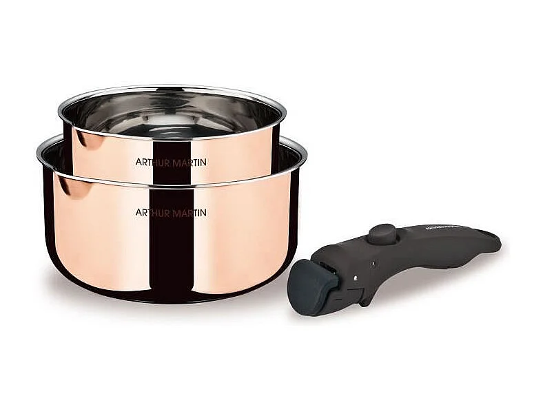 Set di 2 casseruole ARTHUR MARTIN AM720GT 16-20 cm con manico removibile, triplo strato rame-alluminio-acciaio inox, per tutti i piani cottura inclusa induzione