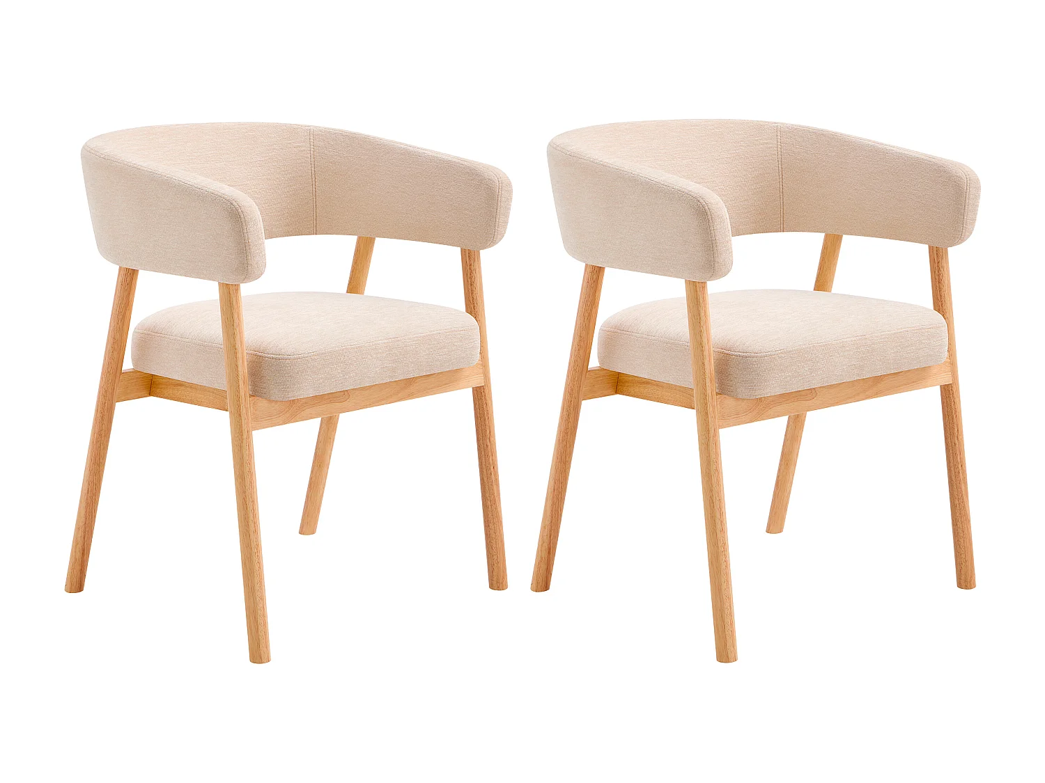 Lot de 2 chaises en tissu et bois d'hévéa - Beige - JORAKA