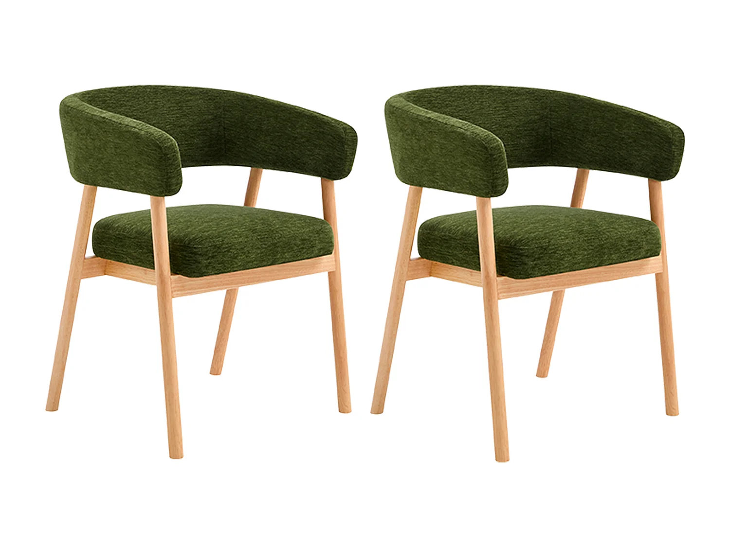 Lot de 2 chaises en tissu et bois d'hévéa - Vert - JORAKA