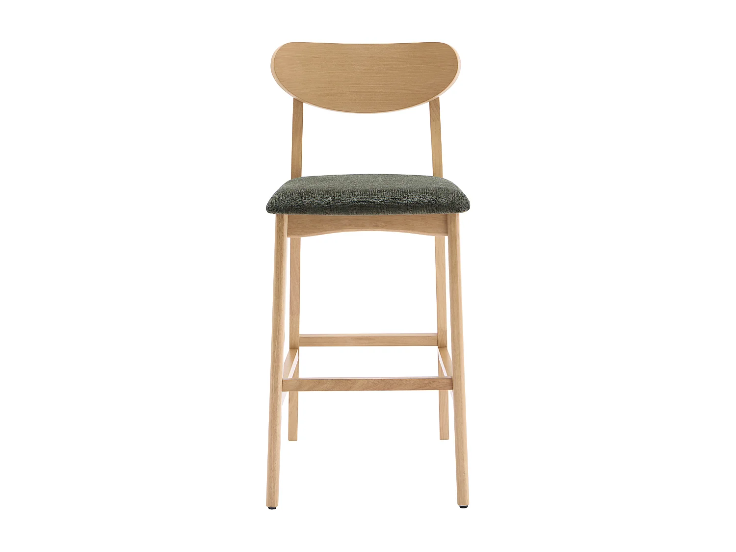 Lot de 2 tabourets en tissu texturé et bois d'hévéa naturel - Vert - LERANIA