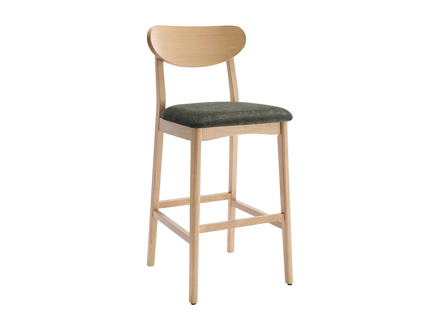 Lot de 2 tabourets en tissu texturé et bois d'hévéa naturel - Vert - LERANIA