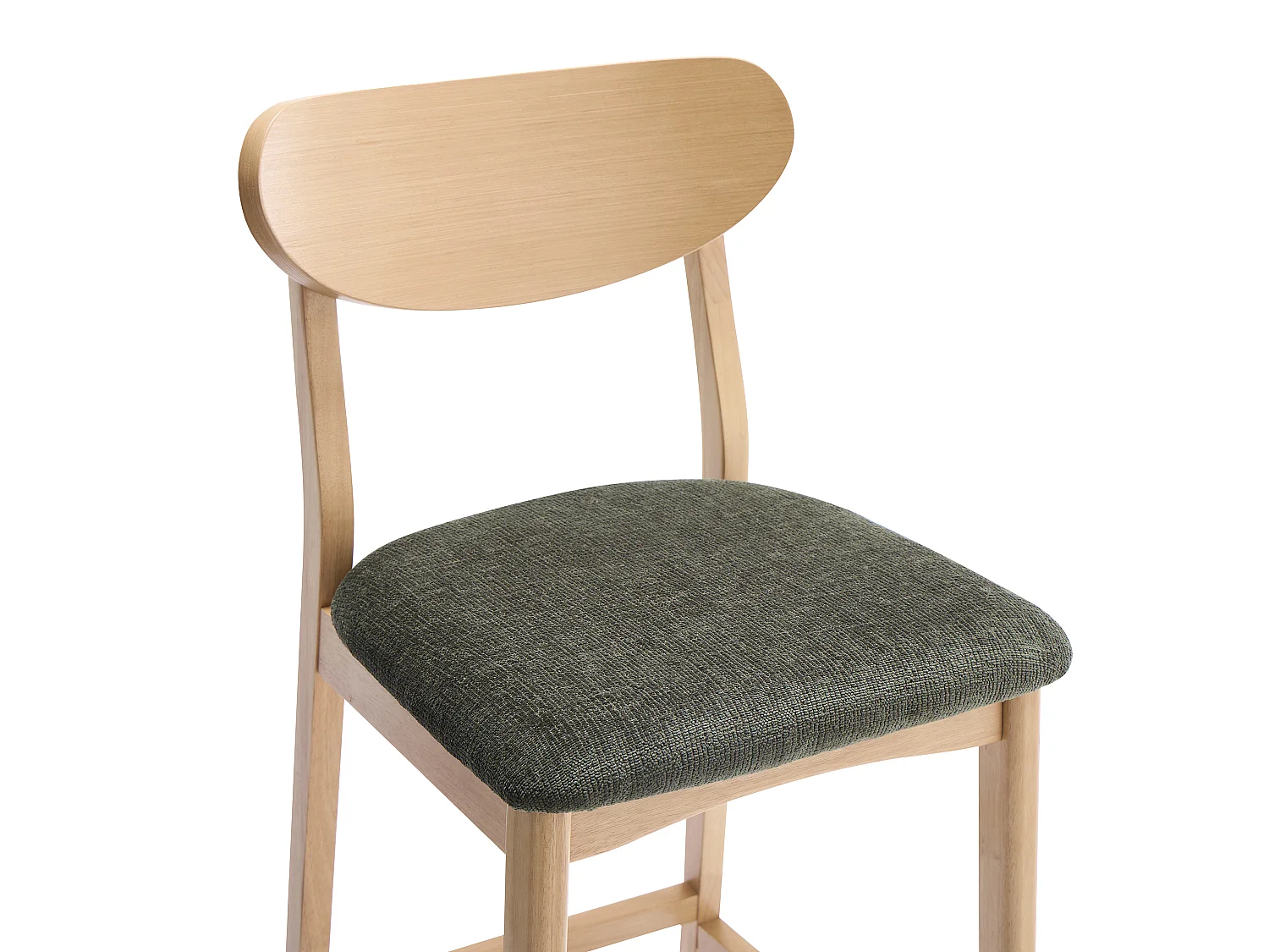 Lot de 2 tabourets en tissu texturé et bois d'hévéa naturel - Vert - LERANIA