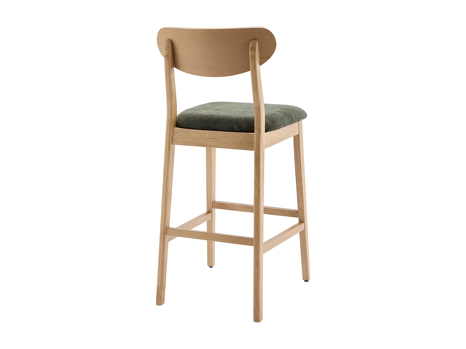 Lot de 2 tabourets en tissu texturé et bois d'hévéa naturel - Vert - LERANIA