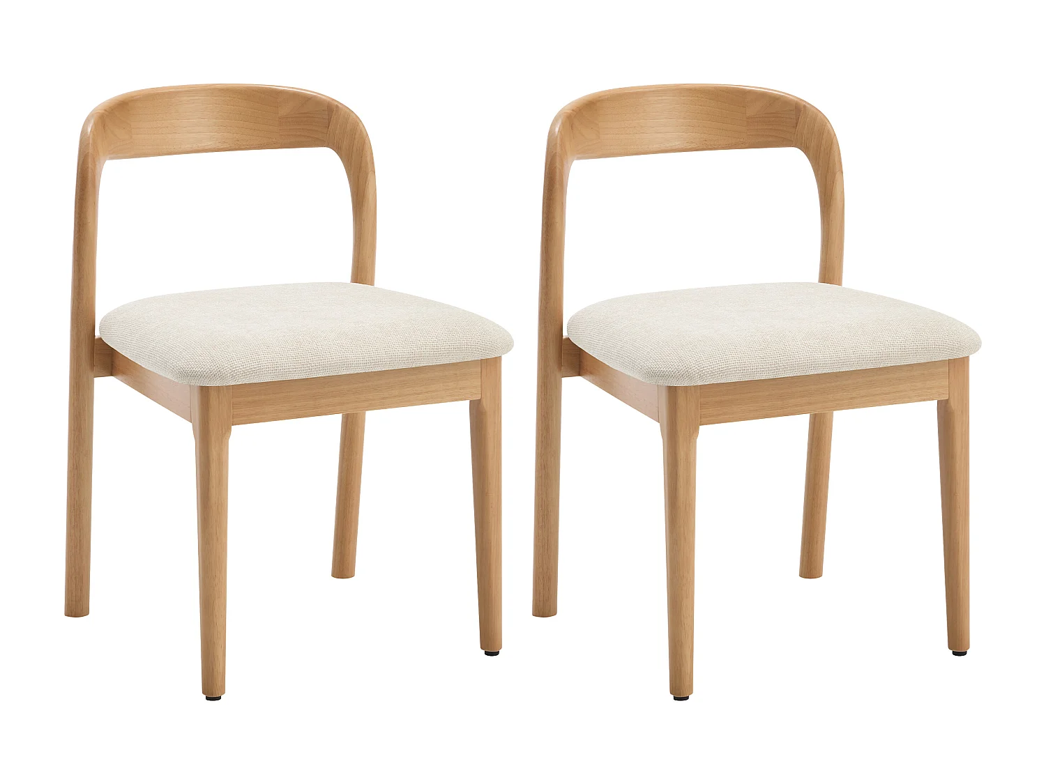 Lot de 2 chaises en tissu texturé et bois d'hévéa - Crème - SERYNA
