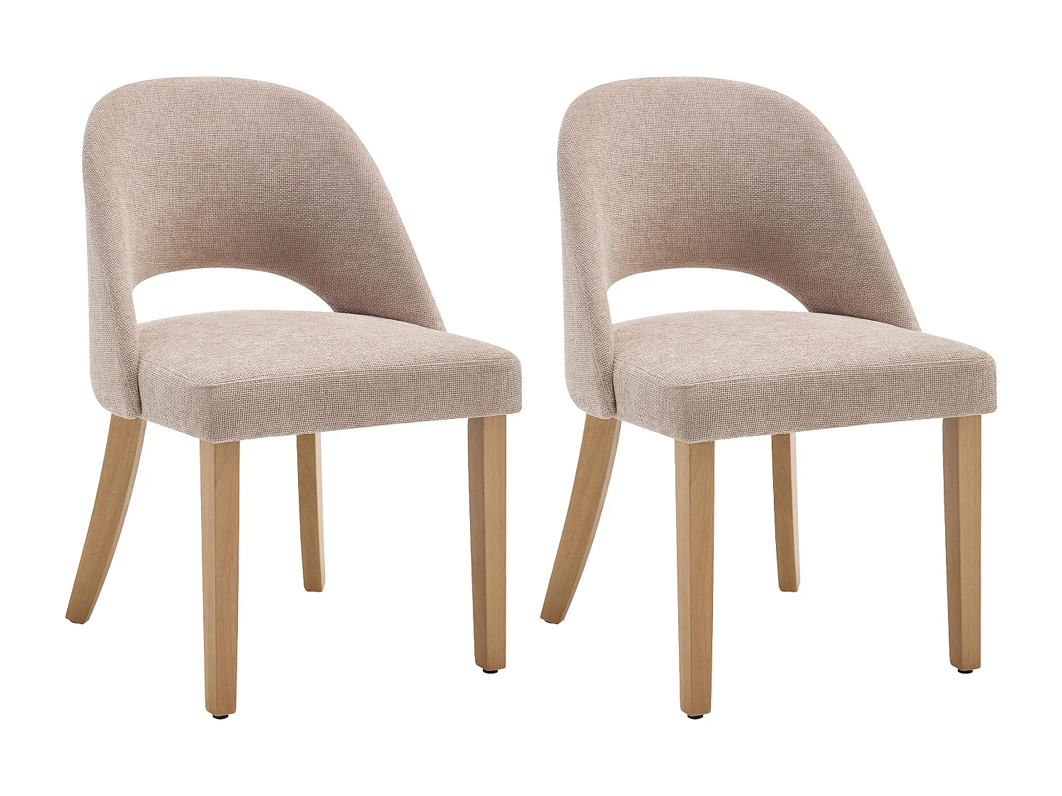 Lot de 2 chaises en tissu texturé et bois d'hévéa - Beige - FUNIRA