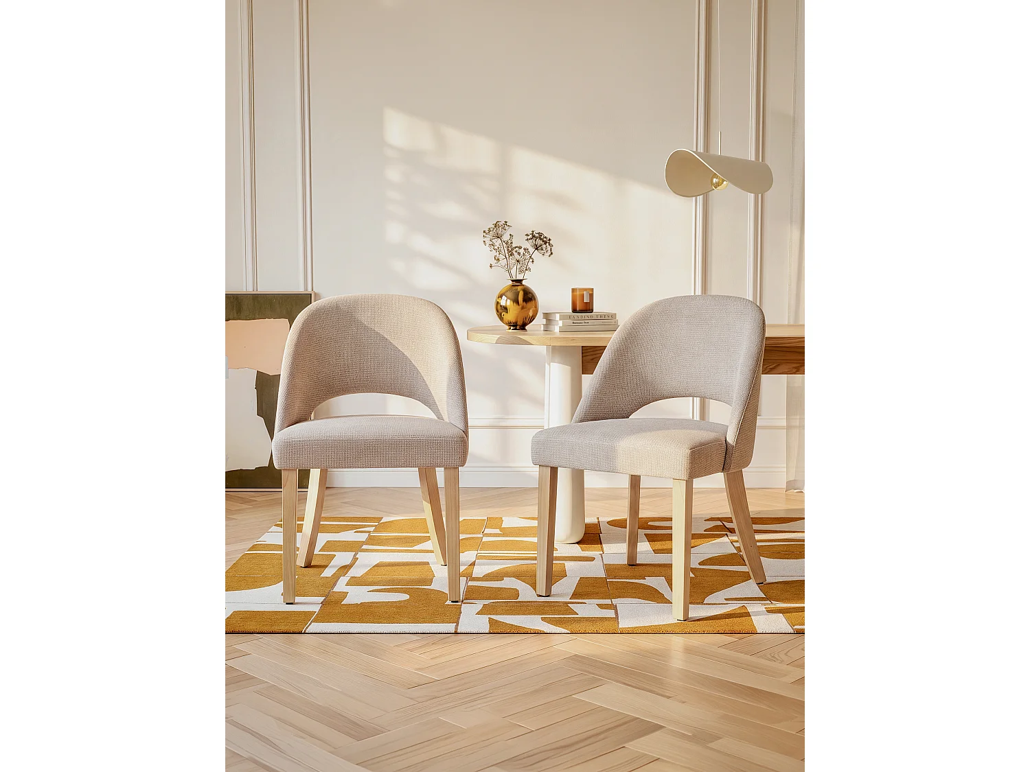 Set van 2 stoelen in Gestructureerd stof en heveahout - Beige FUNIRA