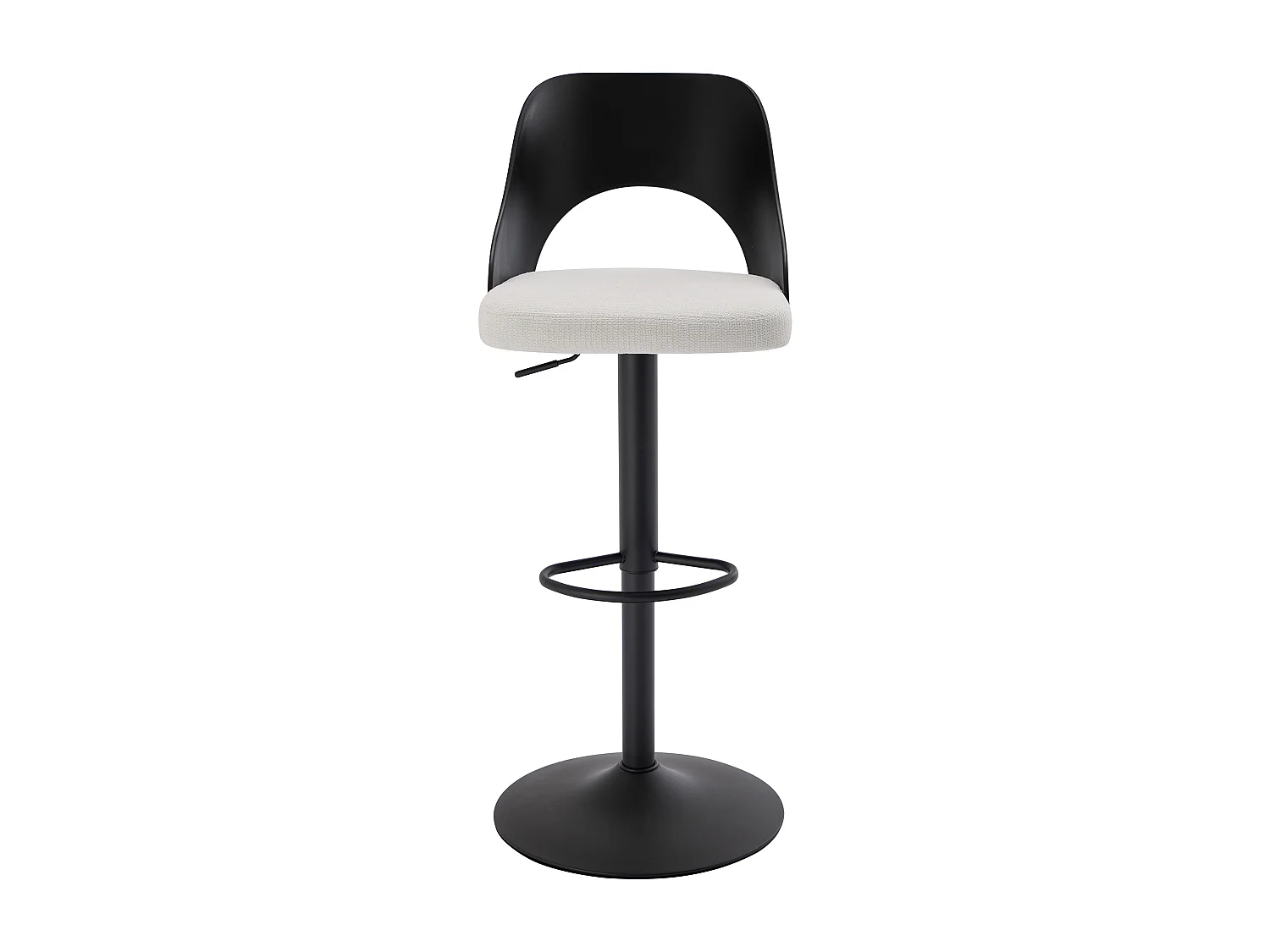 Lot de 2 tabourets de bar en polypropylène, tissu texturé et métal - Noir et crème - LIRVONO