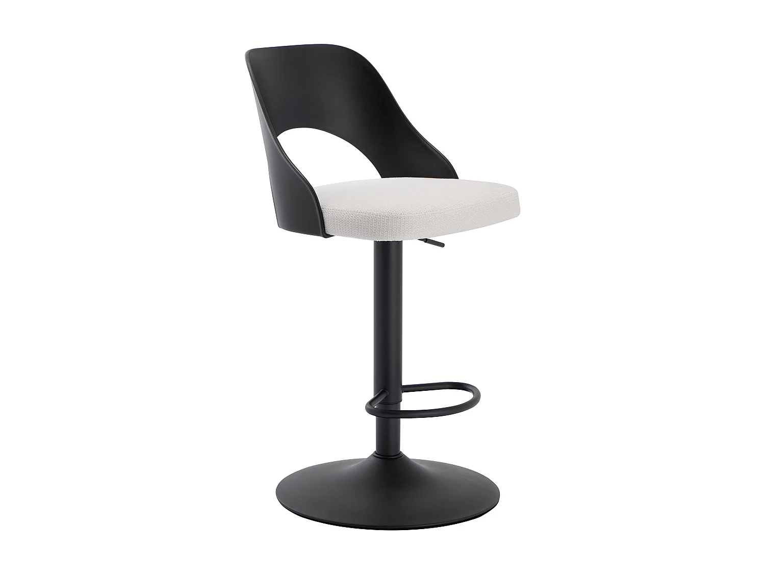 Lot de 2 tabourets de bar en polypropylène, tissu texturé et métal - Noir et crème - LIRVONO