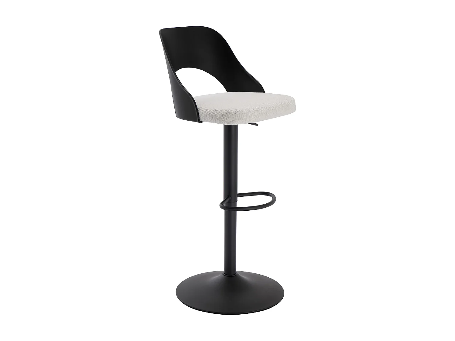 Lot de 2 tabourets de bar en polypropylène, tissu texturé et métal - Noir et crème - LIRVONO