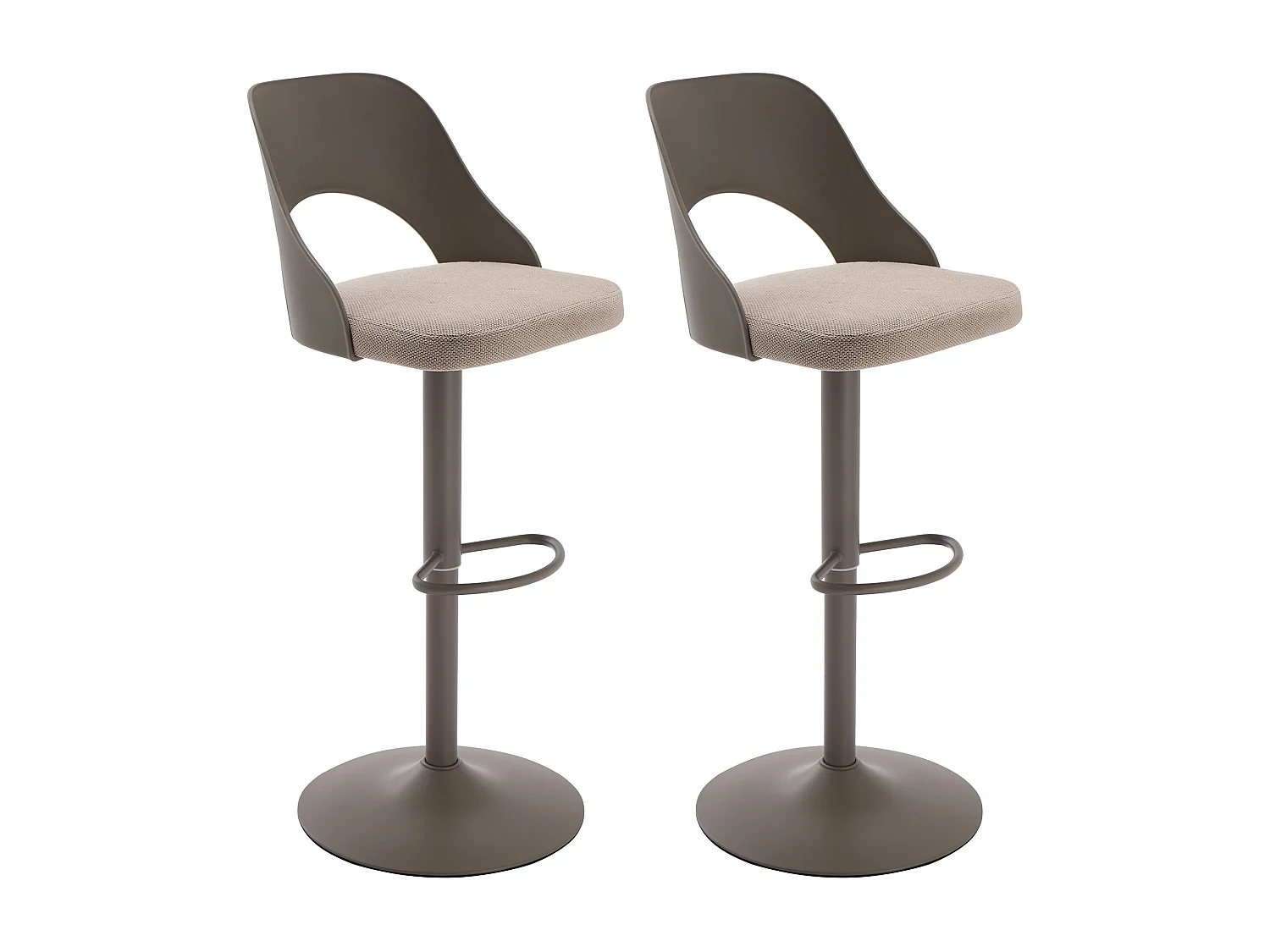 Lot de 2 tabourets de bar en polypropylène, tissu texturé et métal - Taupe - LIRVONO