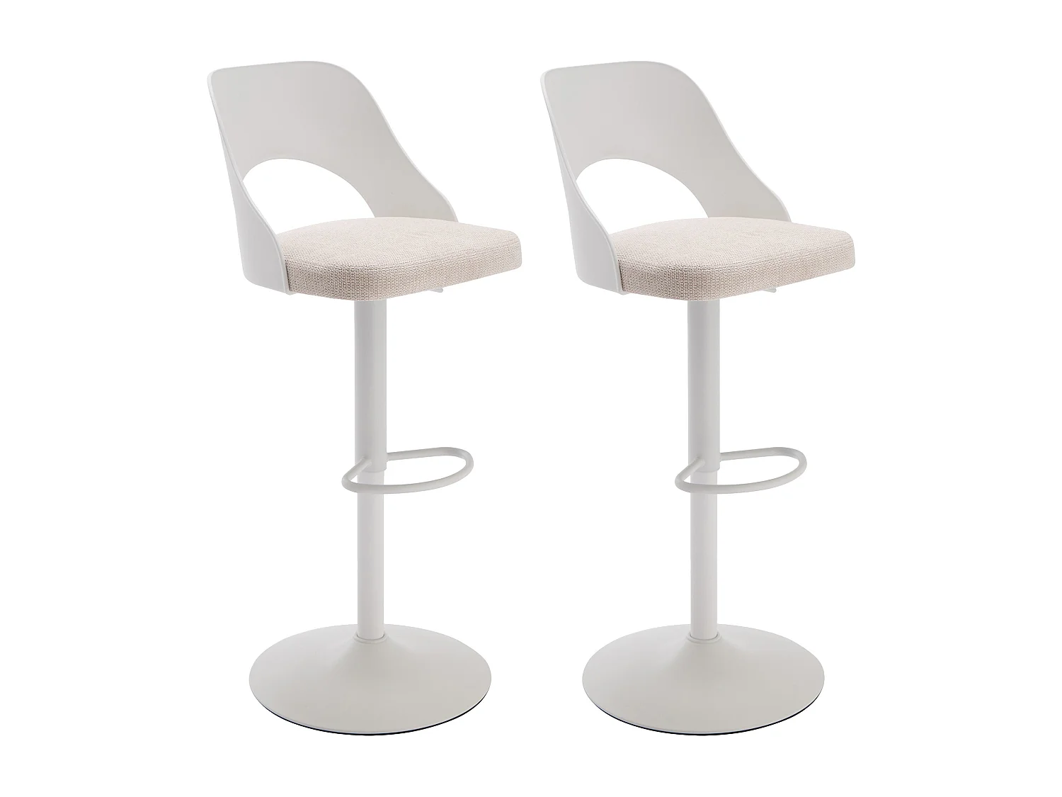 Lot de 2 tabourets de bar en polypropylène, tissu texturé et métal - Blanc et beige - LIRVONO