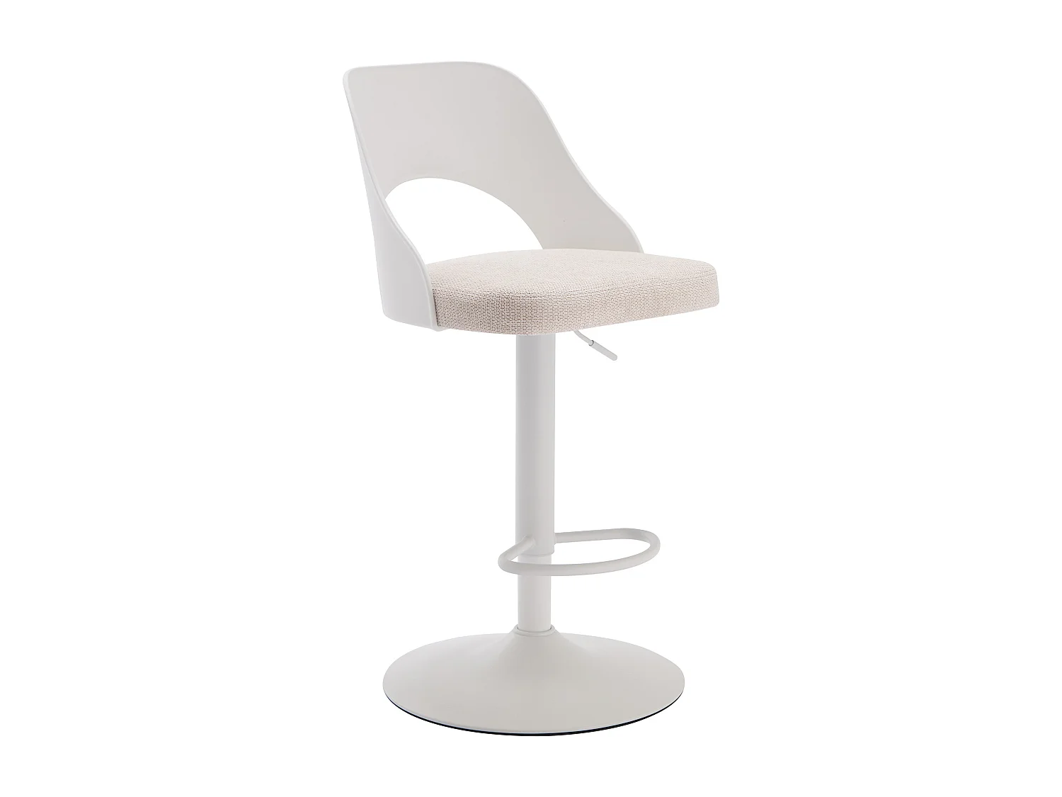 Lot de 2 tabourets de bar en polypropylène, tissu texturé et métal - Blanc et beige - LIRVONO