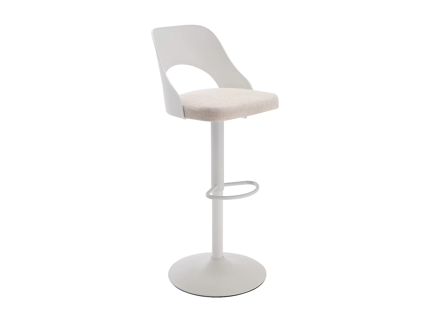 Lot de 2 tabourets de bar en polypropylène, tissu texturé et métal - Blanc et beige - LIRVONO