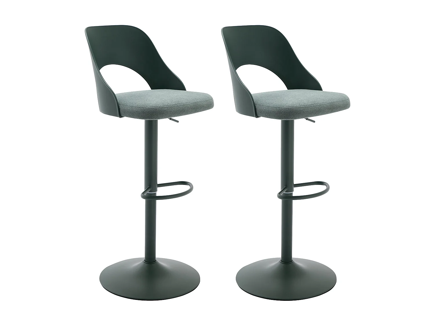 Lot de 2 tabourets de bar en polypropylène, tissu texturé et métal - Vert - LIRVONO