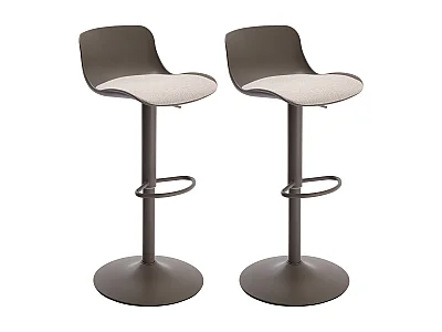 Sett med 2 barstoler i polypropylen, teksturert stoff og metall - Taupe og beige DORELIO
