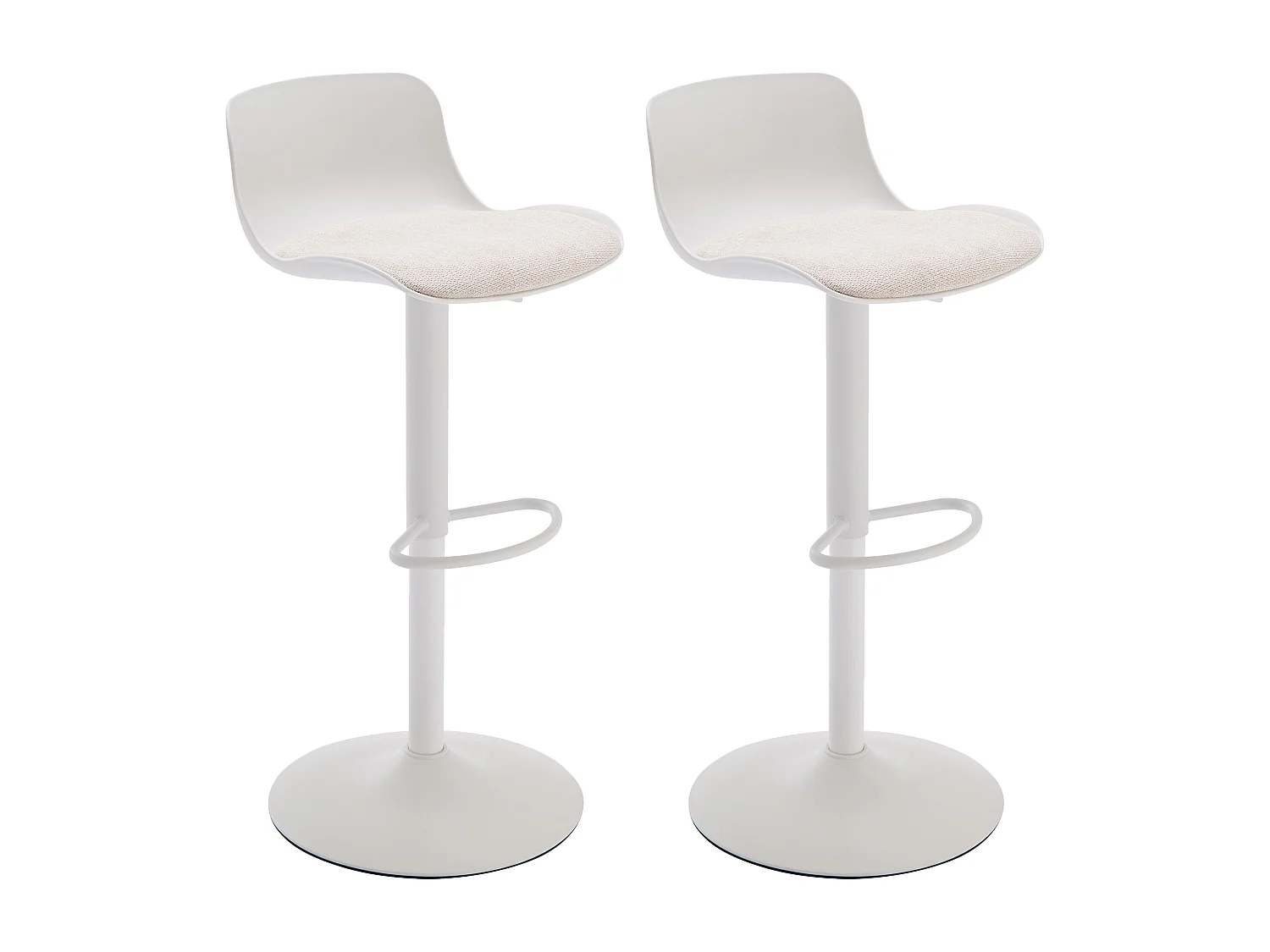 Lot de 2 tabourets de bar en polypropylène, tissu texturé et métal - Blanc et beige - DORELIO