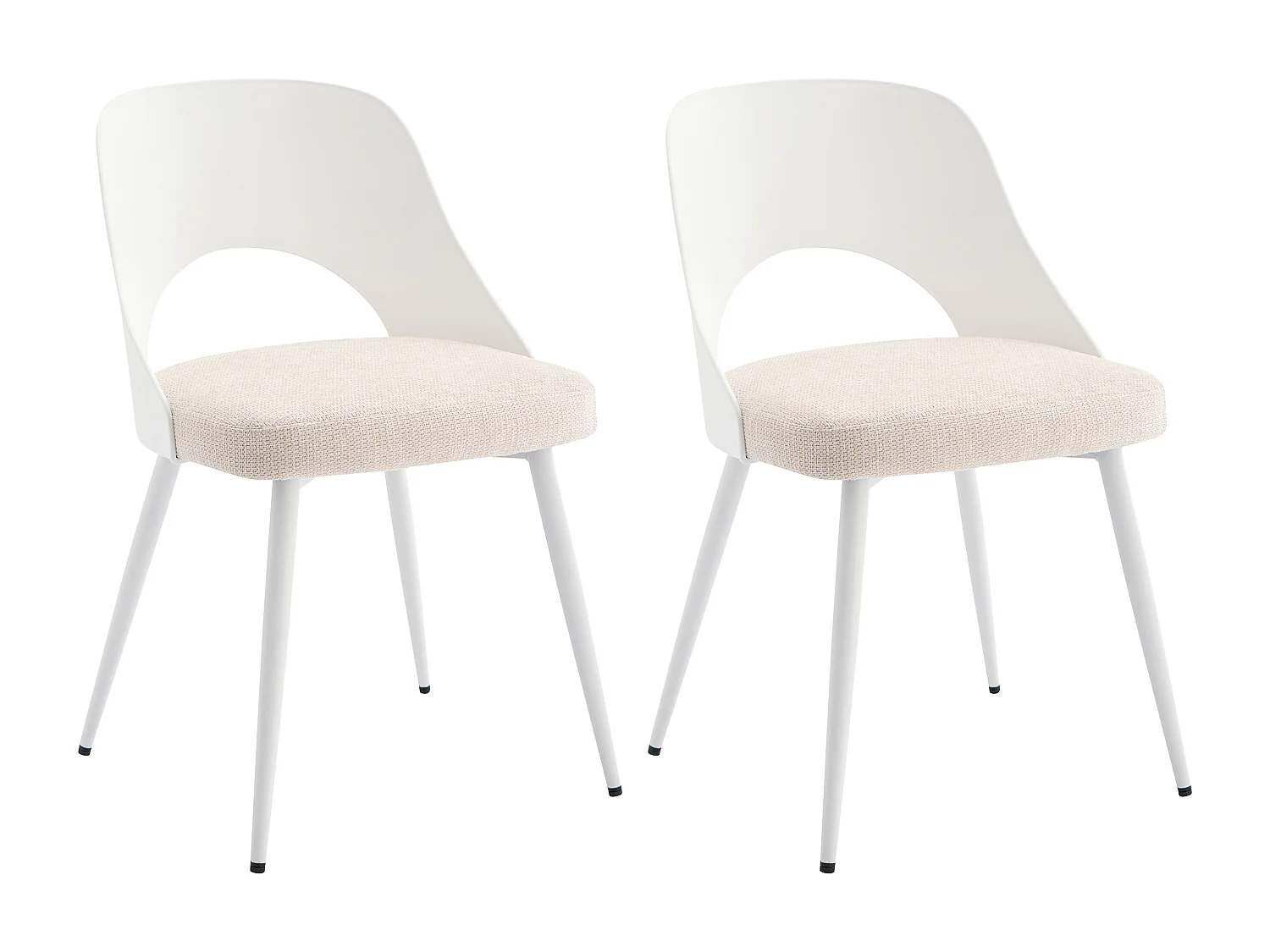 Lot de 2 chaises en polypropylène, tissu texturé et métal - Blanc et beige - IRELINA