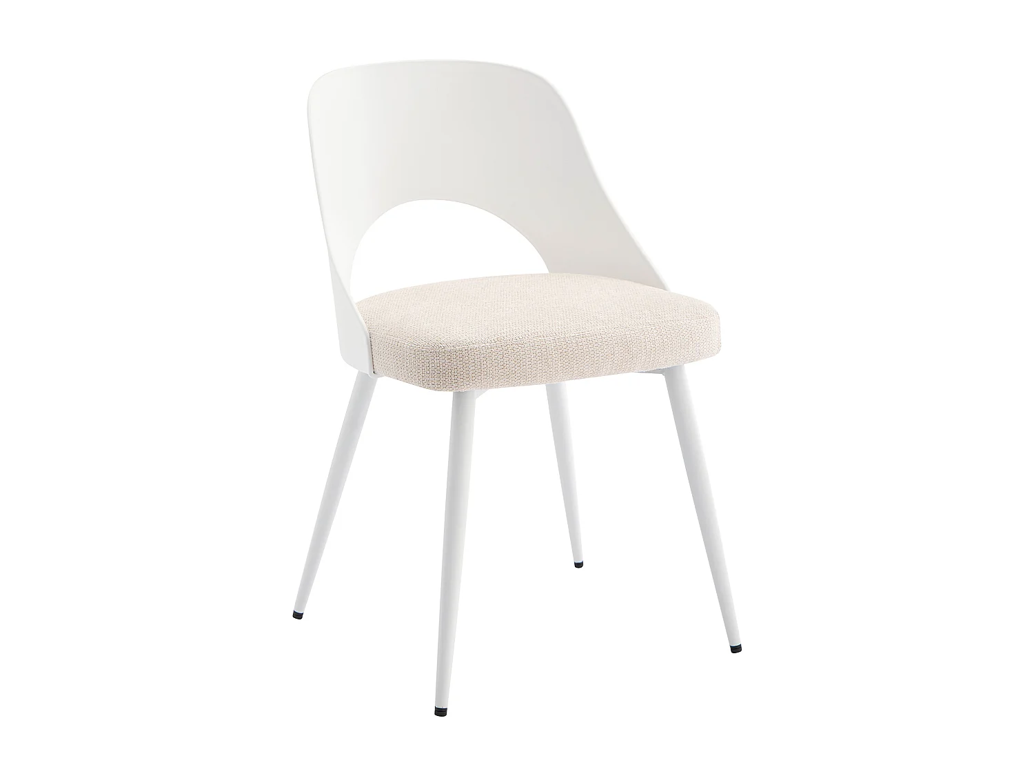 Lot de 2 chaises en polypropylène, tissu texturé et métal - Blanc et beige - IRELINA