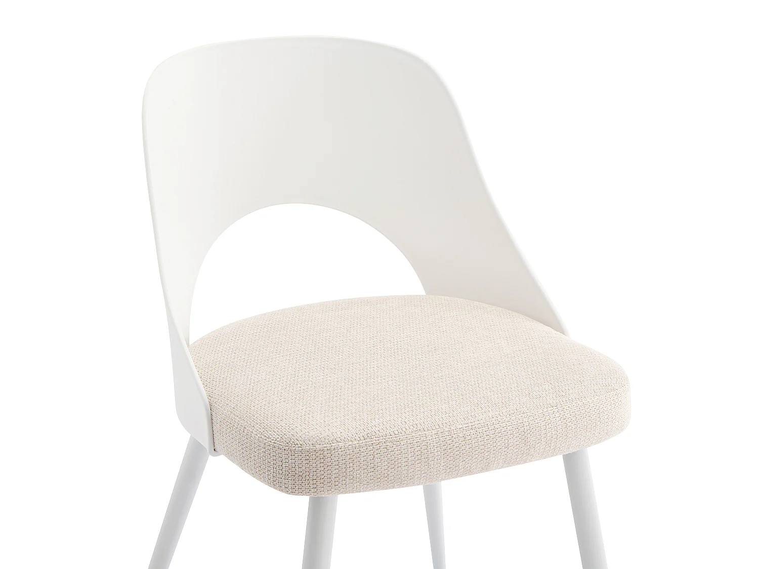 Lot de 2 chaises en polypropylène, tissu texturé et métal - Blanc et beige - IRELINA