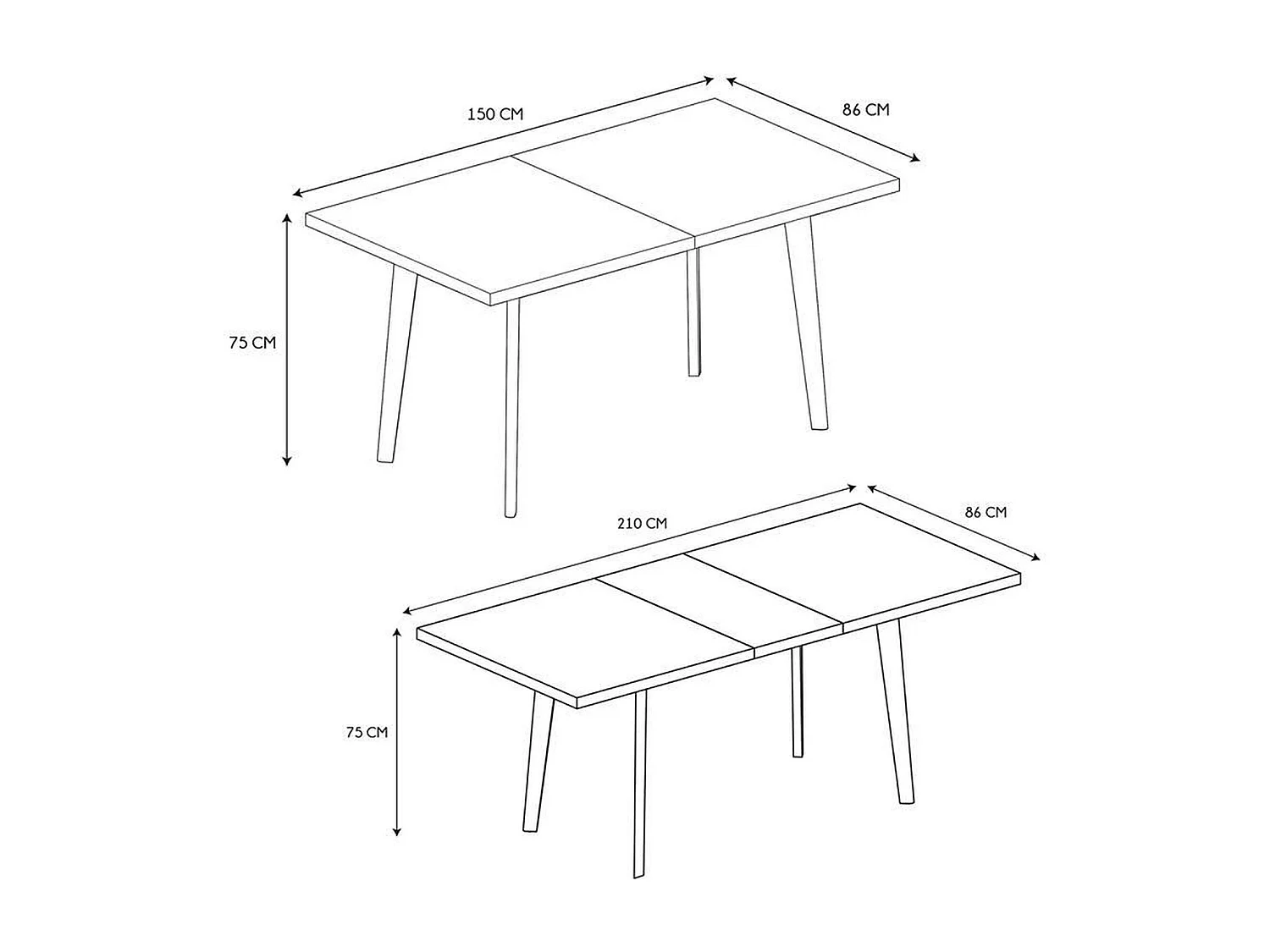 Table extensible pour 6 à 8 personnes effet bois - L.150 à 210 cm