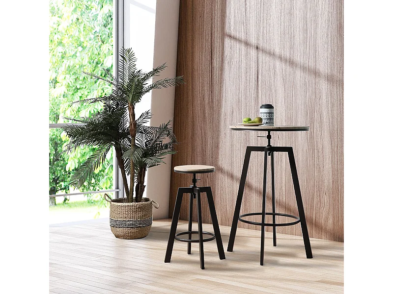 Table haute ronde design industriel Factory - Diam. 60 x H. 93 cm - Marron